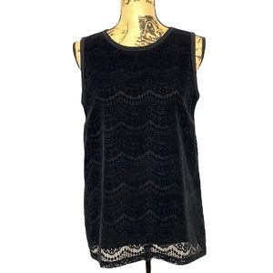 Black Layered Sleeves Wave Pattern Keyhole Back Blouse S